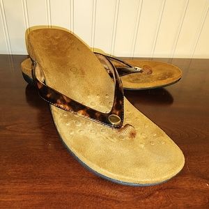 Vionic women's flip flops sandals thongs size 9 tortoise strap brown black tan